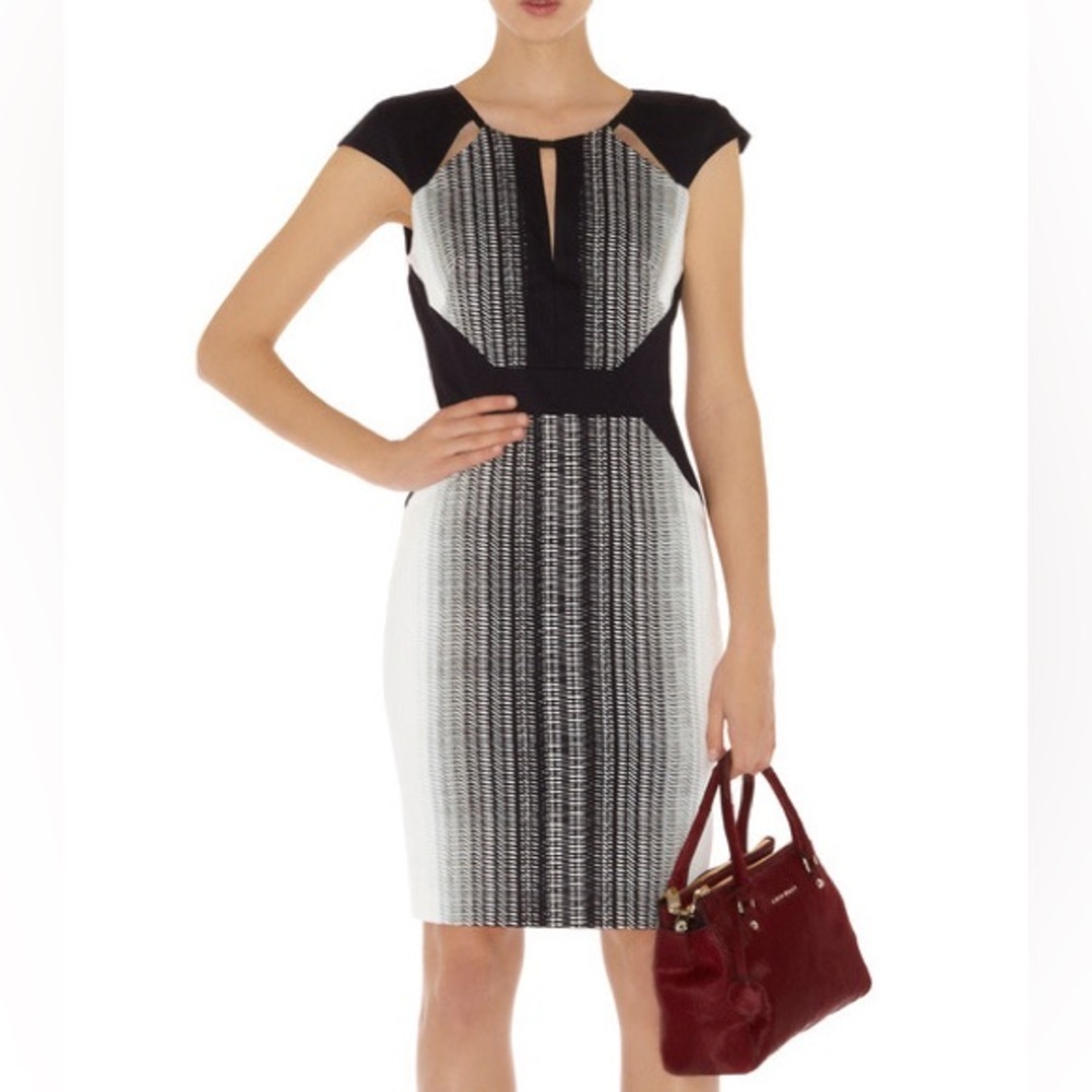 Karen Millen Black and White Patterned Midi Dress